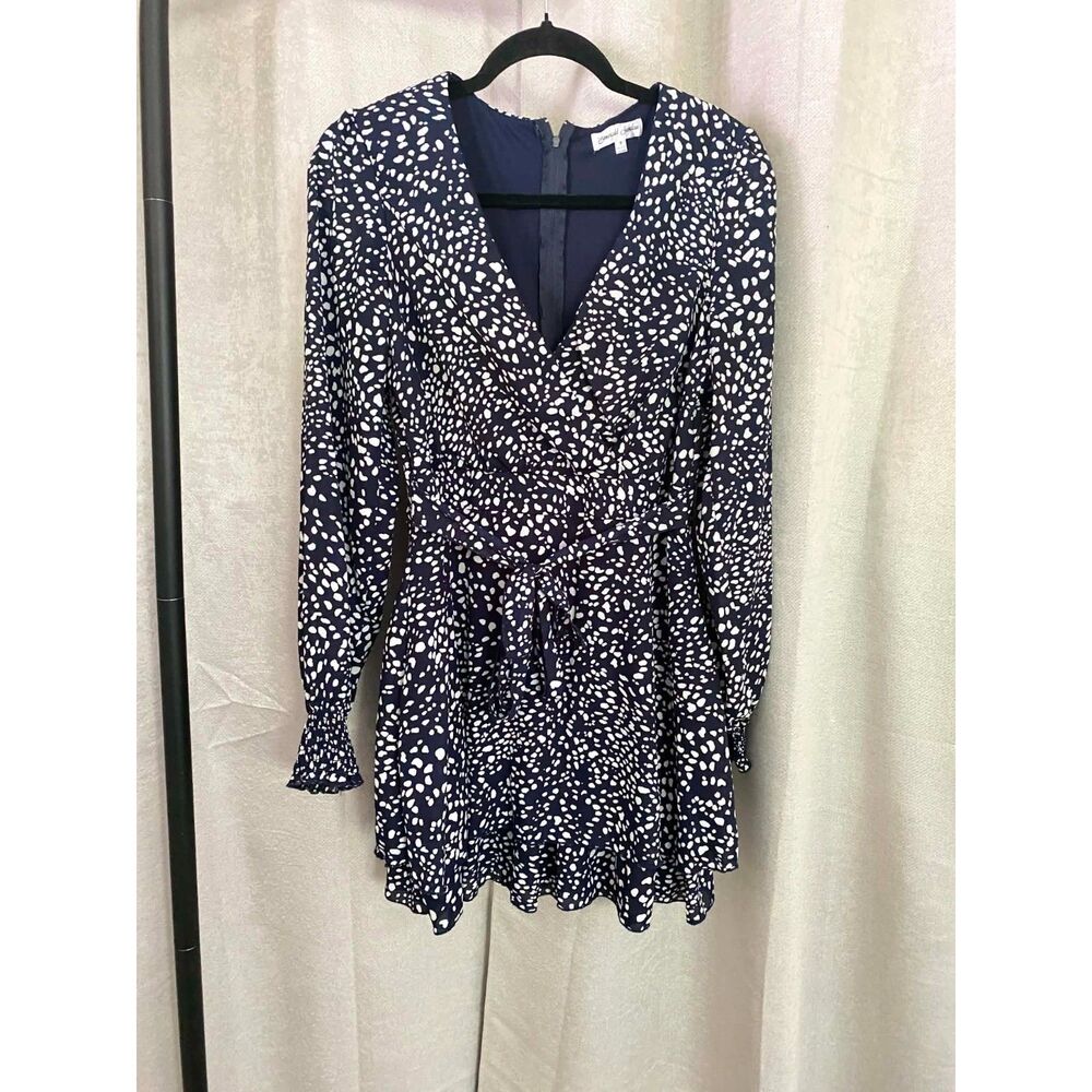 Emerald Sundae Navy & White Print Long Sleeve Dress Size 9